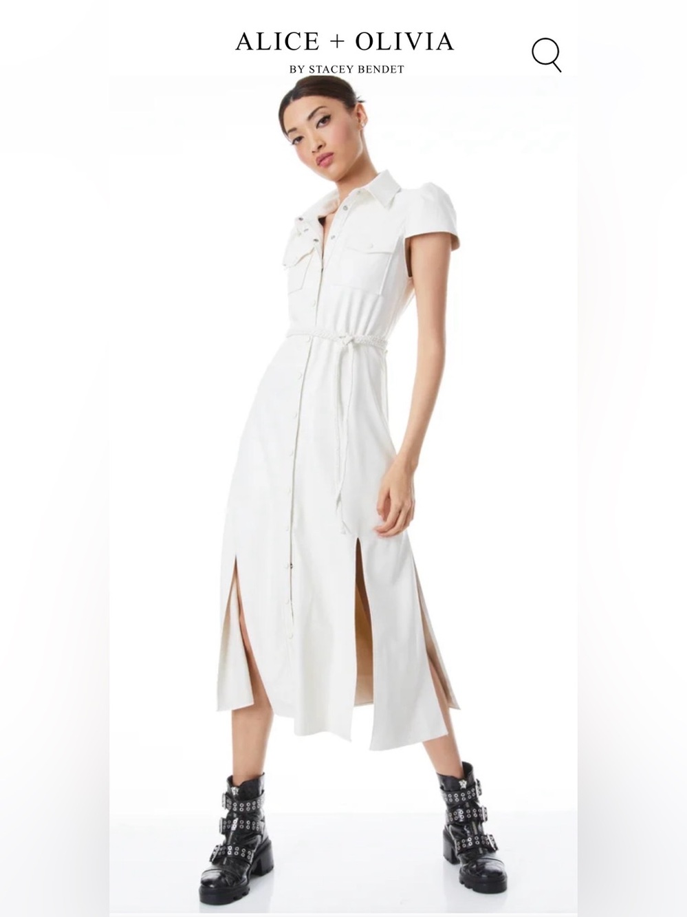 Alice + Olivia White Midi Vegan Leather Dress
